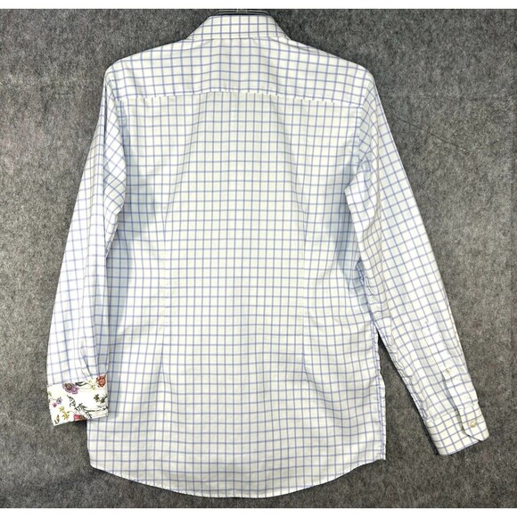 ETON Contemporary Fit Dress Shirt 41/16 Large Gingham Floral Flip Cuff - Picture 7 of 13